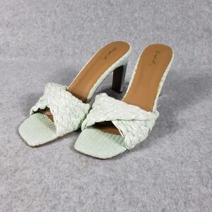 Qupid Mint Green Woven Square‎ Toe Block Heel Mules Slides Sandals Size 8 NEW
